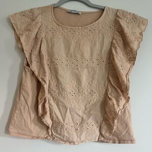 Zara Beige Eyelet Ruffle Blouse